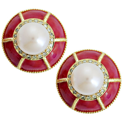 Earrings - Pearl And Diamond (Enamel)
