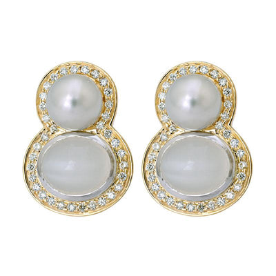 Earrings- Moonstone, South Sea Pearl and Diamond  (15EM)
