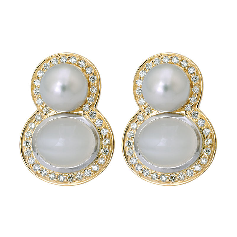 Earrings- Moonstone, South Sea Pearl and Diamond