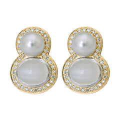 Earrings- Moonstone, South Sea Pearl and Diamond