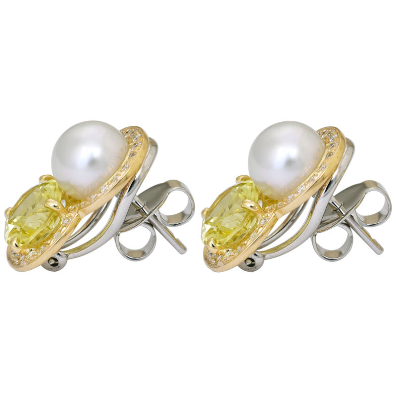 Earrings- Lemon Quartz, South Sea Pearl and Diamond | Singhvi Jewels