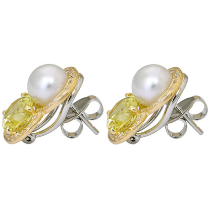 Earrings- Lemon Quartz, South Sea Pearl and Diamond | Singhvi Jewels