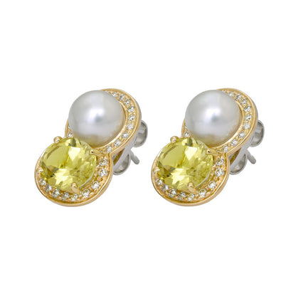 Earrings- Lemon Quartz, South Sea Pearl and Diamond | Singhvi Jewels
