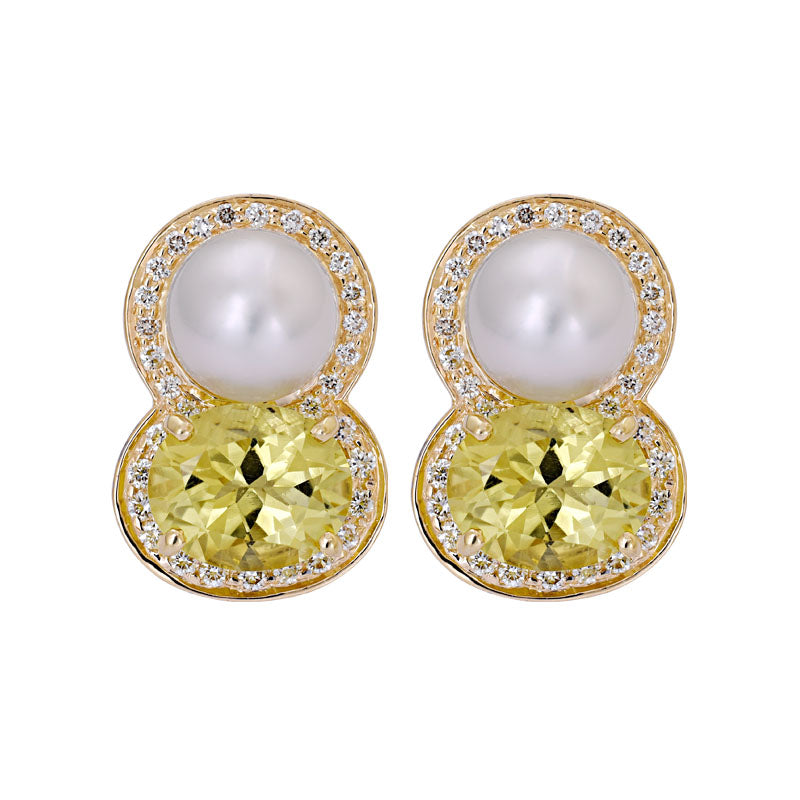 Earrings- Lemon Quartz, South Sea Pearl and Diamond | Singhvi Jewels