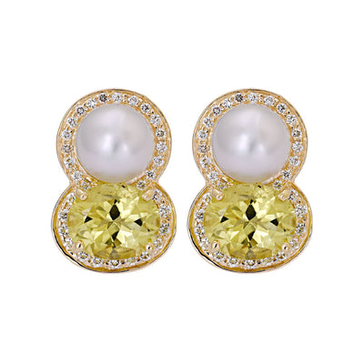 Earrings- Lemon Quartz, South Sea Pearl and Diamond