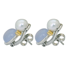 Earrings- Chalcedony, South Sea Pearl and Diamond