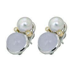 Earrings- Chalcedony, South Sea Pearl and Diamond
