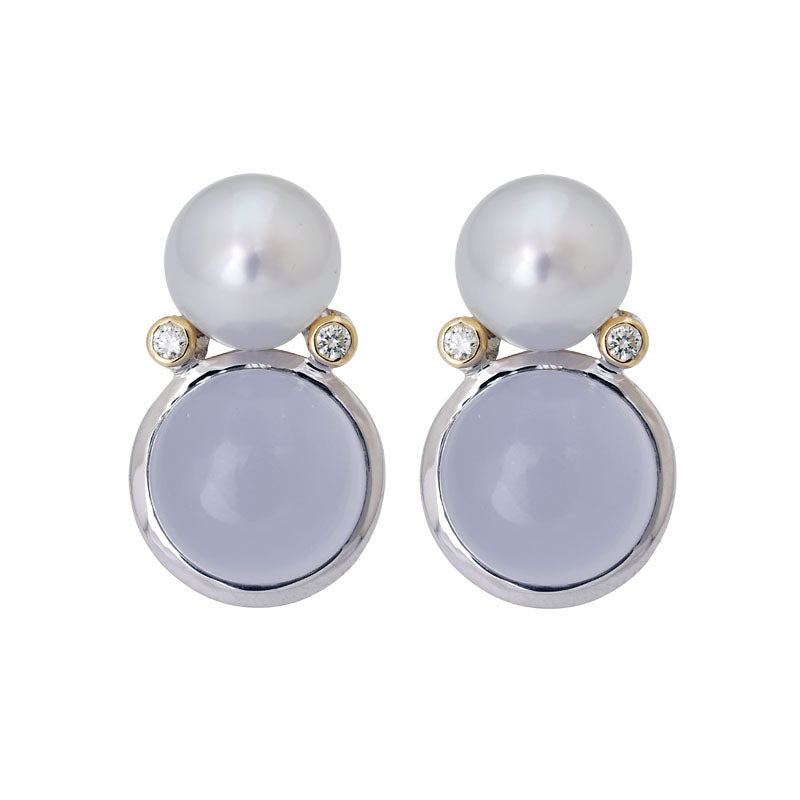 Earrings- Chalcedony, South Sea Pearl and Diamond