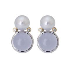 Earrings- Chalcedony, South Sea Pearl and Diamond
