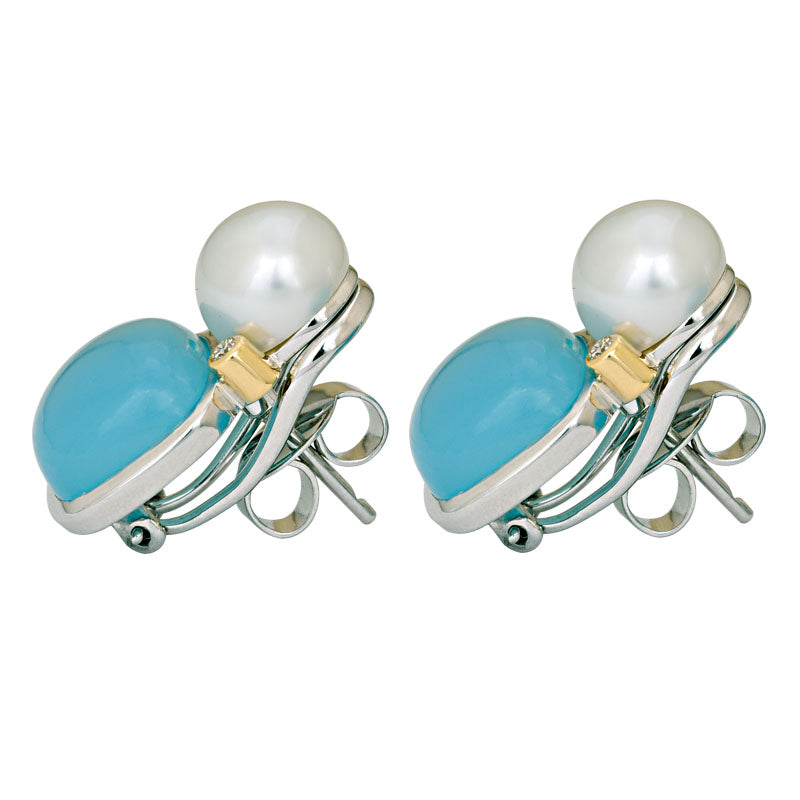 Earrings- Chalcedony, South Sea Pearl and Diamond