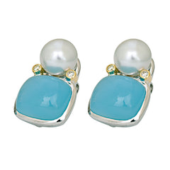 Earrings- Chalcedony, South Sea Pearl and Diamond