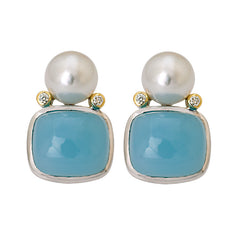 Earrings- Chalcedony, South Sea Pearl and Diamond
