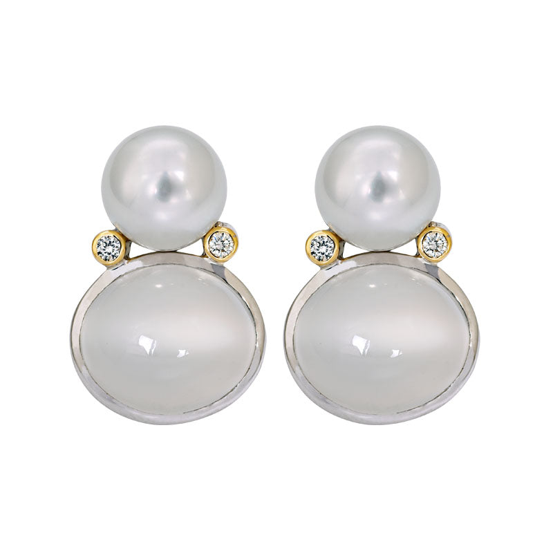 Earrings- Moonstone, South Sea Pearl and Diamond