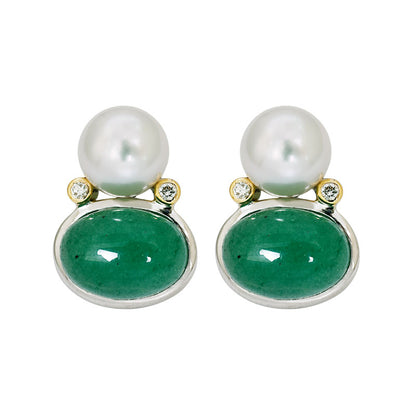 Earrings - Aventurine, South Sea Pearl and Diamond | Singhvi Jewels