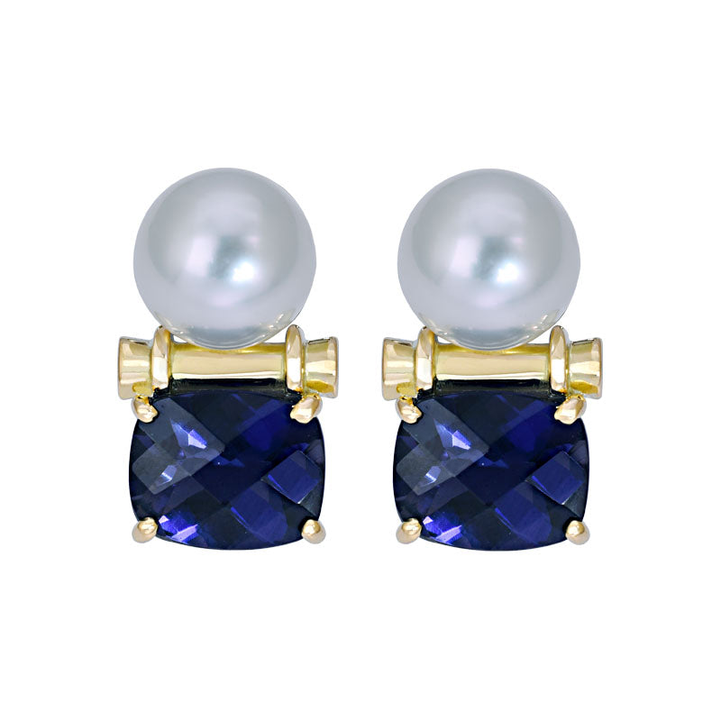 Earrings - Iolite and South Sea Pearl | Singhvi Jewels