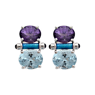 Earrings - Amethyst, Blue Topaz And Iolite (Enamel)