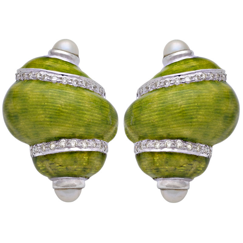 Earrings-Fresh Water Pearl and Diamond (Enamel)