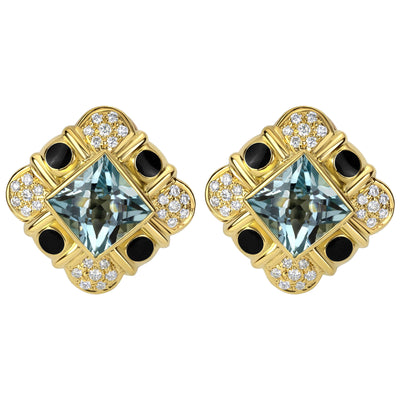 Earrings- Blue Topaz And Diamond (enamel) (1509C)