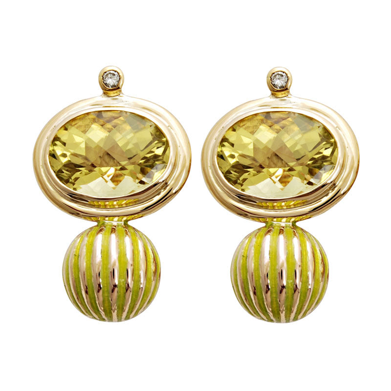 Earrings-Lemon Quartz and Diamond (Enamel)
