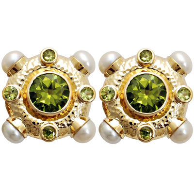 Earrings-Pearl and Peridot  (1523N)