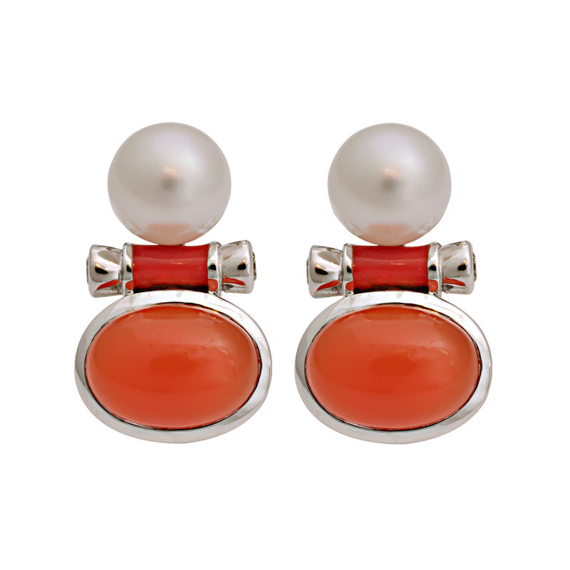 Earrings - Cornelian, South Sea Pearl and Diamond (Enamel) | Singhvi Jewels