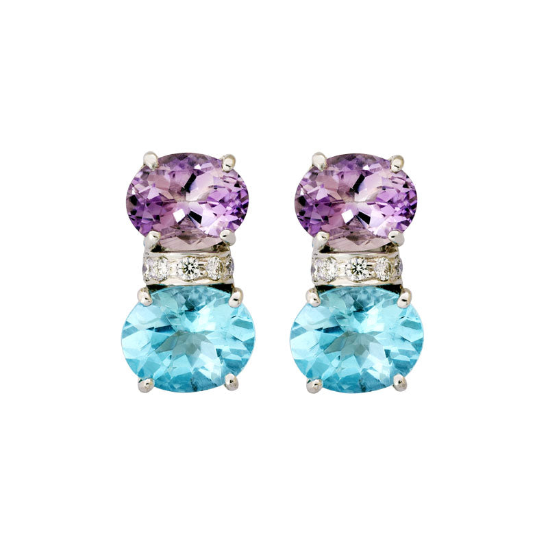 Earrings-Amethyst, Blue Topaz and Diamond