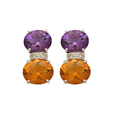 Earrings - Amethyst, Citrine And Diamond
