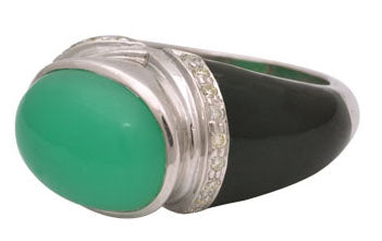 Repair - RING- CHRYSOPRASE AND DIAMOND (ENAMEL) IN SILVER - (154CS) | Singhvi Jewels