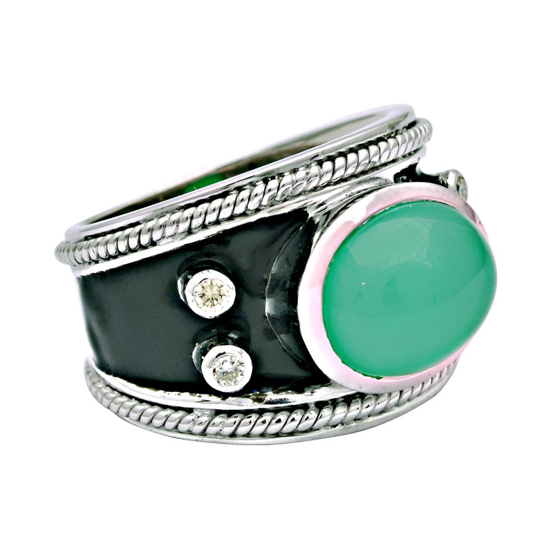 Ring - Chrysoprase and Diamond (Enamel) | Singhvi Jewels