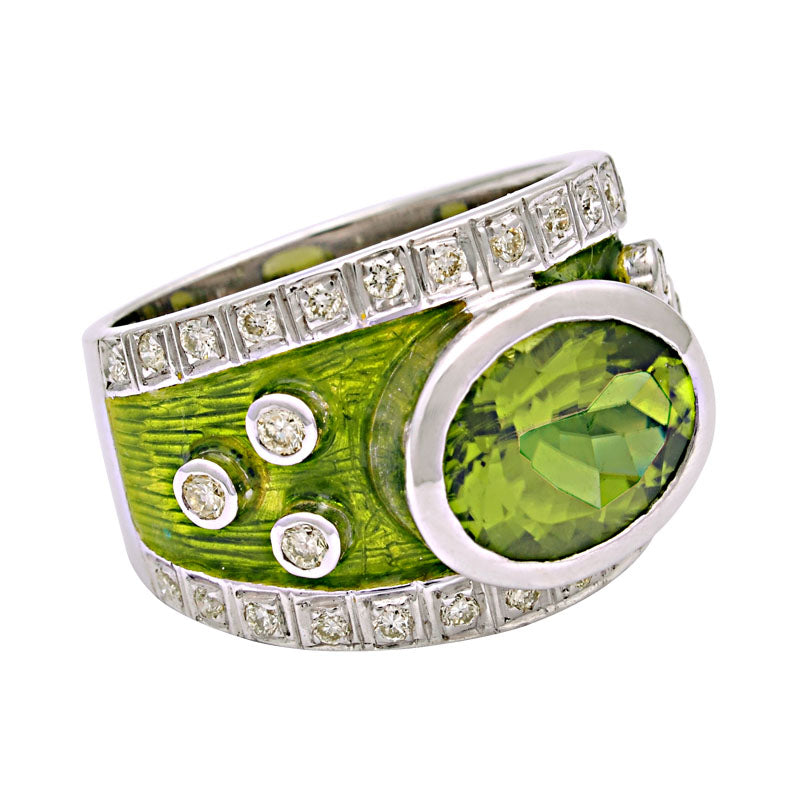 Ring - Peridot and Diamond (Enamel) | Singhvi Jewels