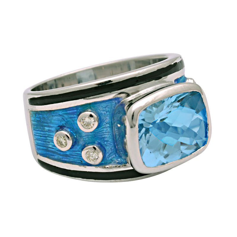 Ring-Blue Topaz and Diamond (Enamel)