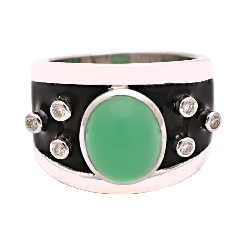 Ring-Chrysoprase and Diamond (Enamel)