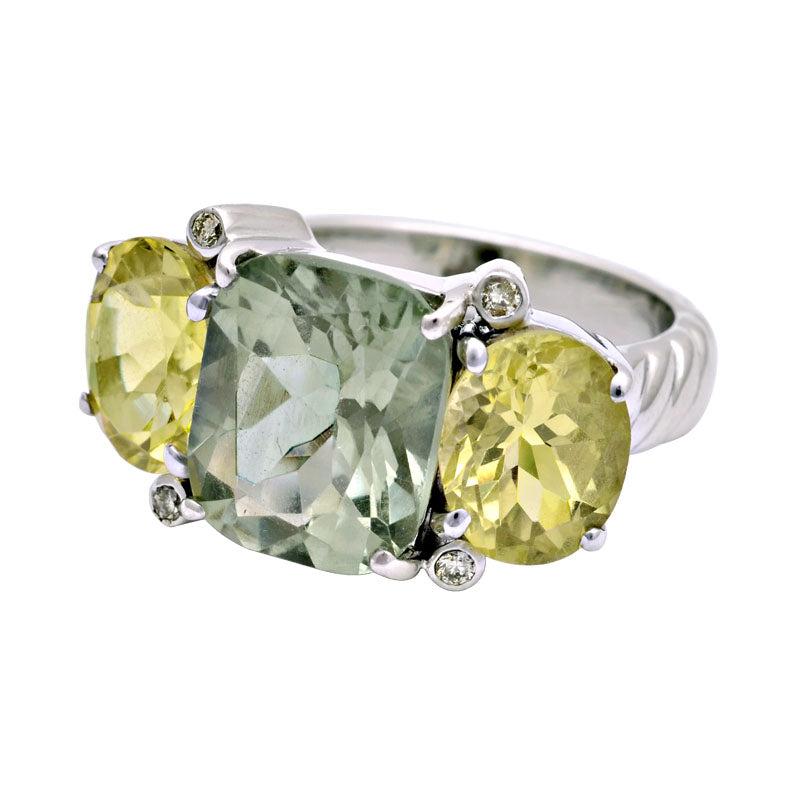 Ring - Green Quartz, Lemon Quartz and Diamond | Singhvi Jewels