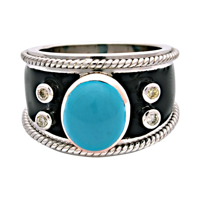 Ring-Synthetic Turquoise, Diamond (Enamel)