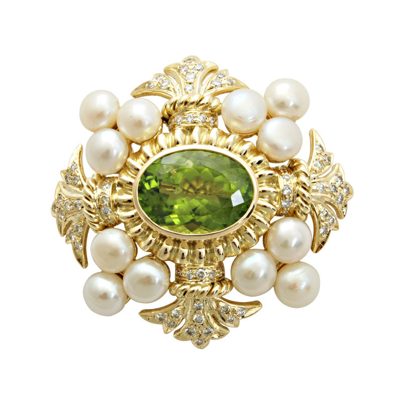 Brooch - Peridot, Pearl and Diamond | Singhvi Jewels