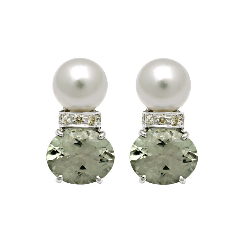 Earrings - Green Quartz, South Sea Pearl and Diamond | Singhvi Jewels