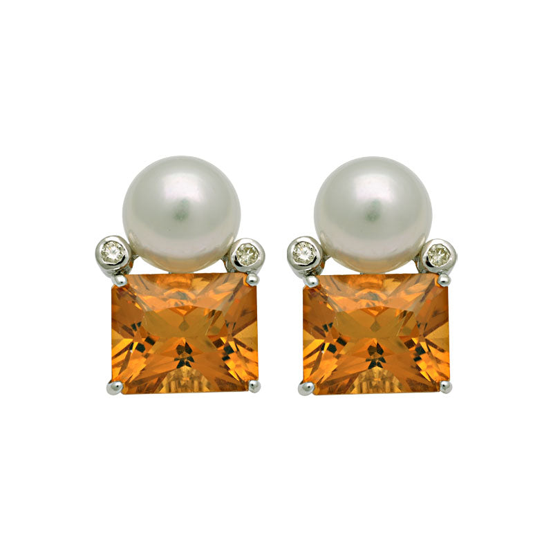 Earrings - Citrine, South Sea Pearl and Diamond | Singhvi Jewels