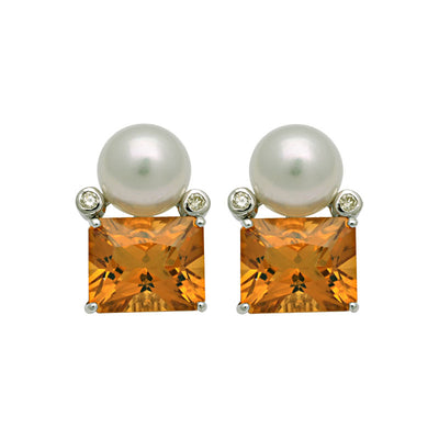 Earrings - Citrine, South Sea Pearl And Diamond