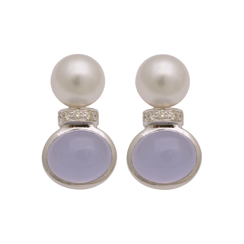 Earrings - Chalcedony, South Sea Pearl and Diamond | Singhvi Jewels