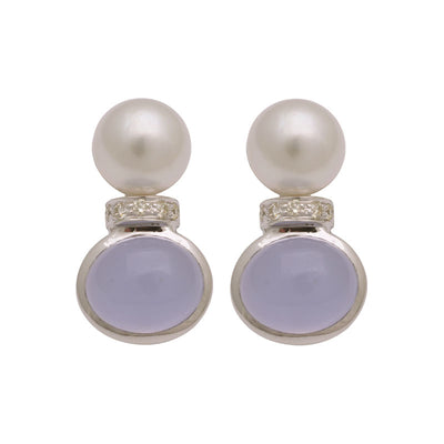 Earrings - Chalcedony, South Sea Pearl And Diamond