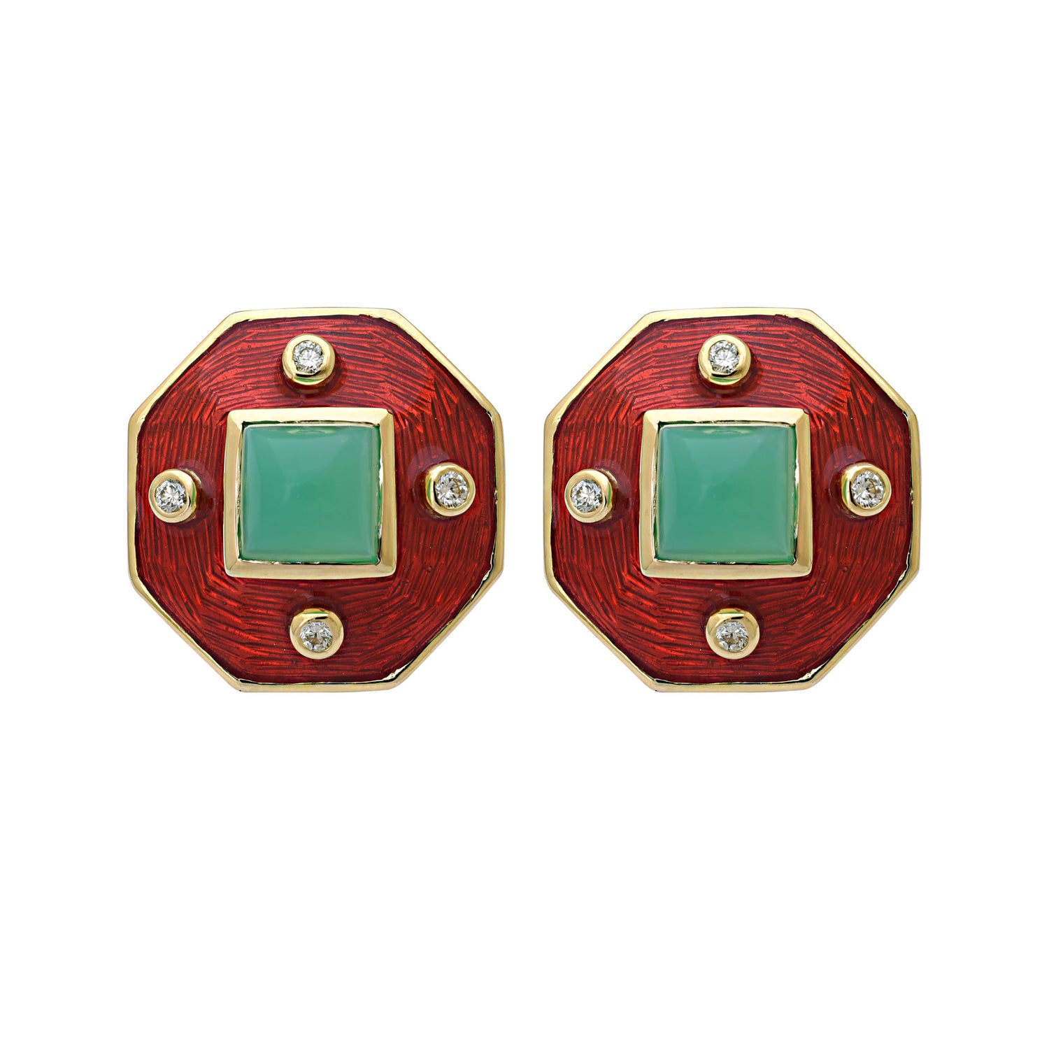 Earrings- Chrysoprase And Diamond (Enamel) | Singhvi Jewels