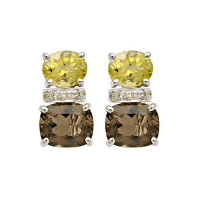 Earrings - Lemon Quartz, Smoky Quartz And Diamond