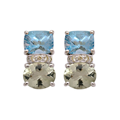 Earrings - Green Quartz, Blue Topaz And Diamond