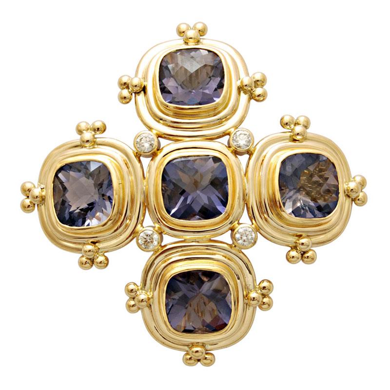 Brooch-Iolite and Diamond (1628C) | Singhvi Jewels