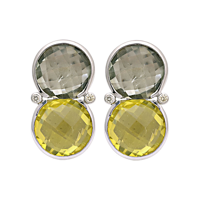 Earrings-Green Quartz, Lemon Quartz and Diamond