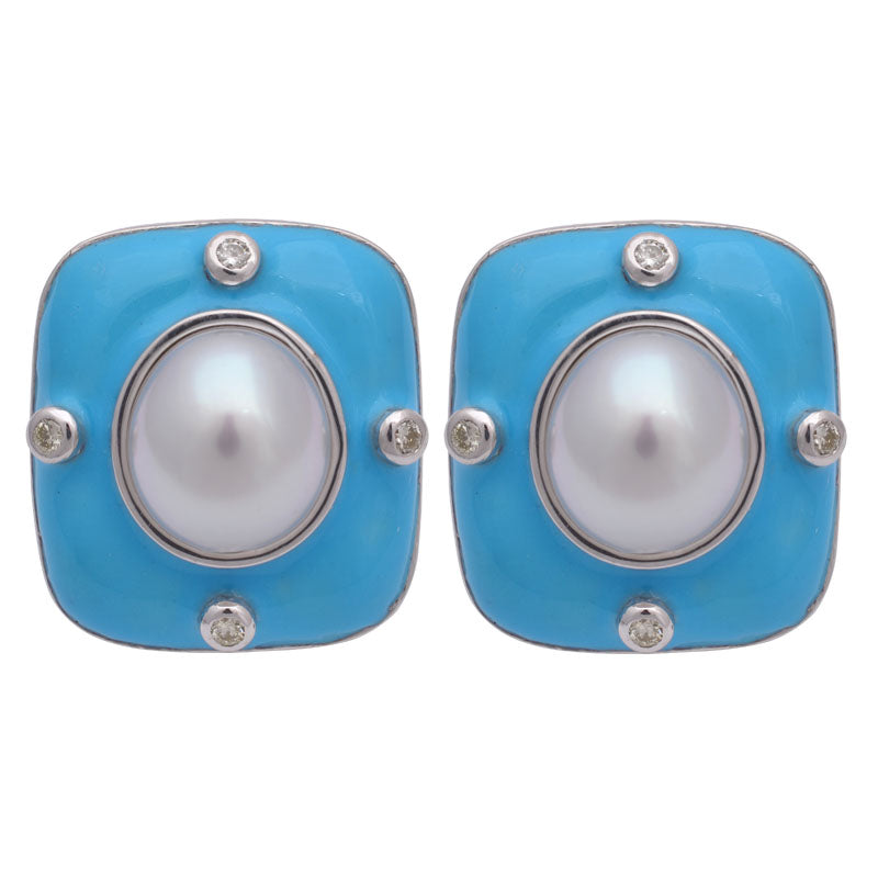 Earrings-South Sea Pearl and Diamond (Enamel)