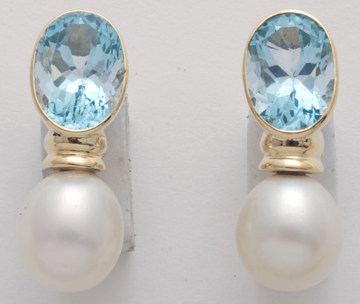 Repair - Earrings - Blue Topaz and Pearl in 18K gold (1636B)