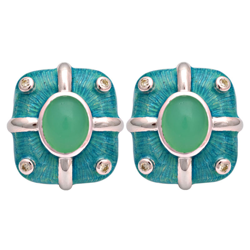 Earrings - Chrysoprase and Diamond (Enamel) | Singhvi Jewels