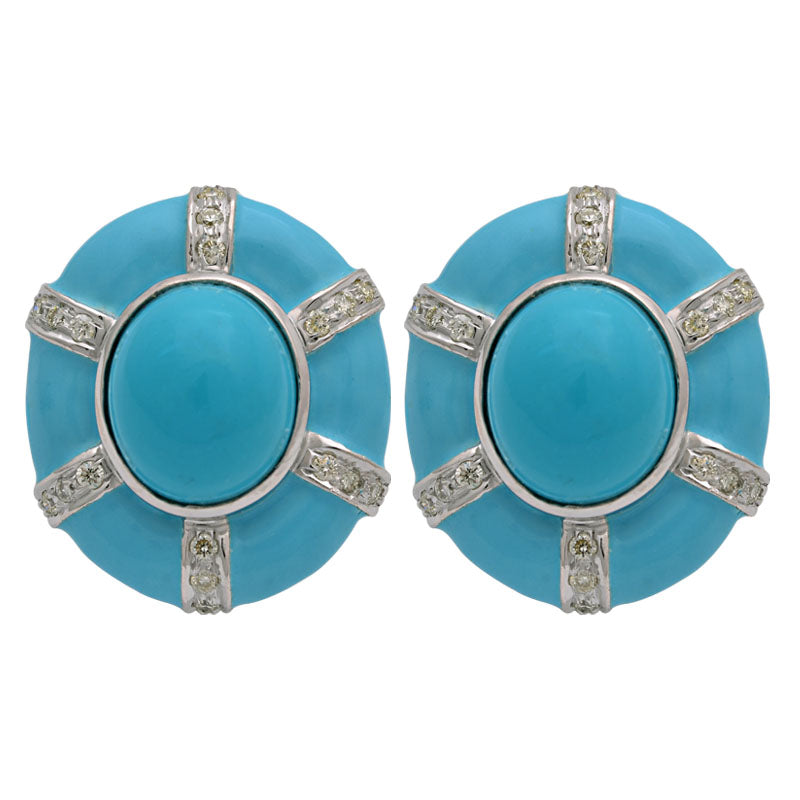Earrings-Synthetic Turquoise and Diamond (Enamel)
