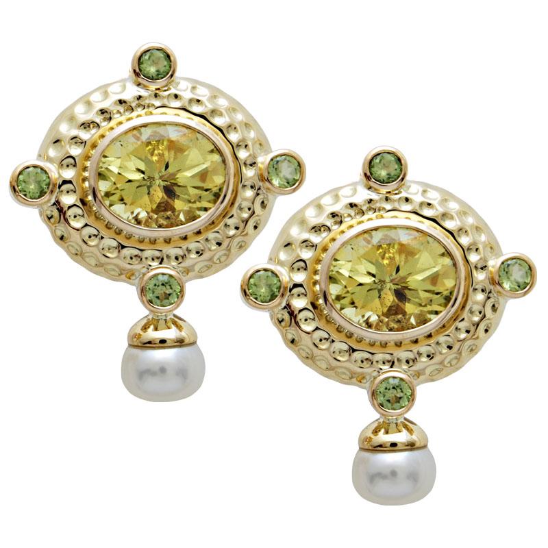Earrings-Lemon Quartz, Peridot and Pearl (1647J) | Singhvi Jewels